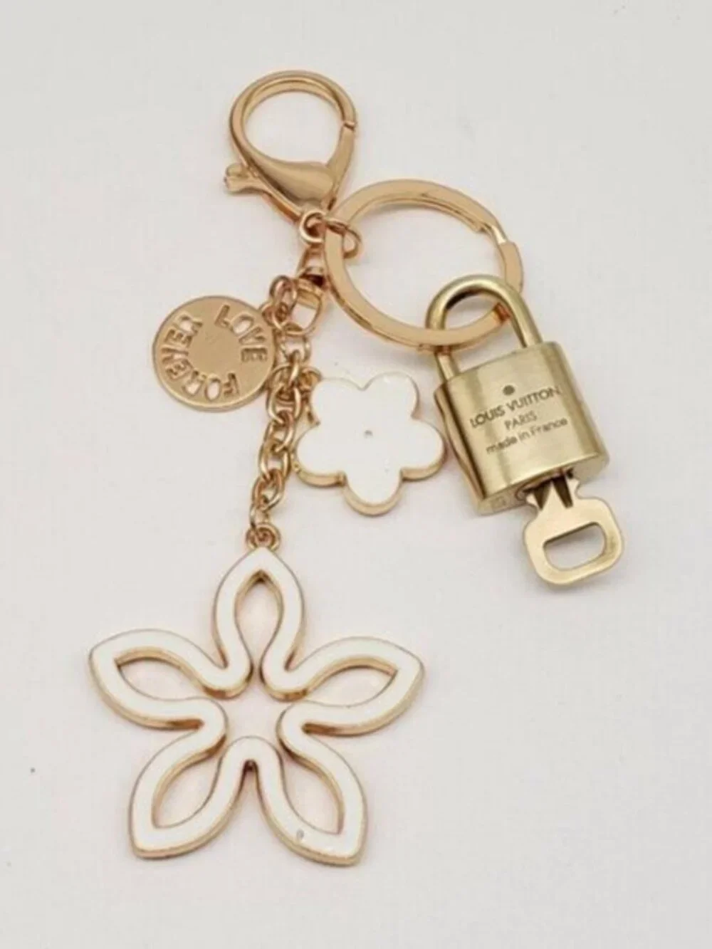 Authentic Louis Vuitton Gold Lock & Key ✨ Bag Charm Unbranded Flower Keychain